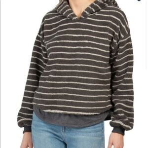 Women’s VINTAGE HAVANA Grey & white striped hooded fleece pullover- Size Medium